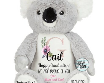 Peluche koala personnalisée remise de diplôme, koala personnalisé, cadeau de fin de voyage, souvenir universitaire australien. Nounours de fin d'études.