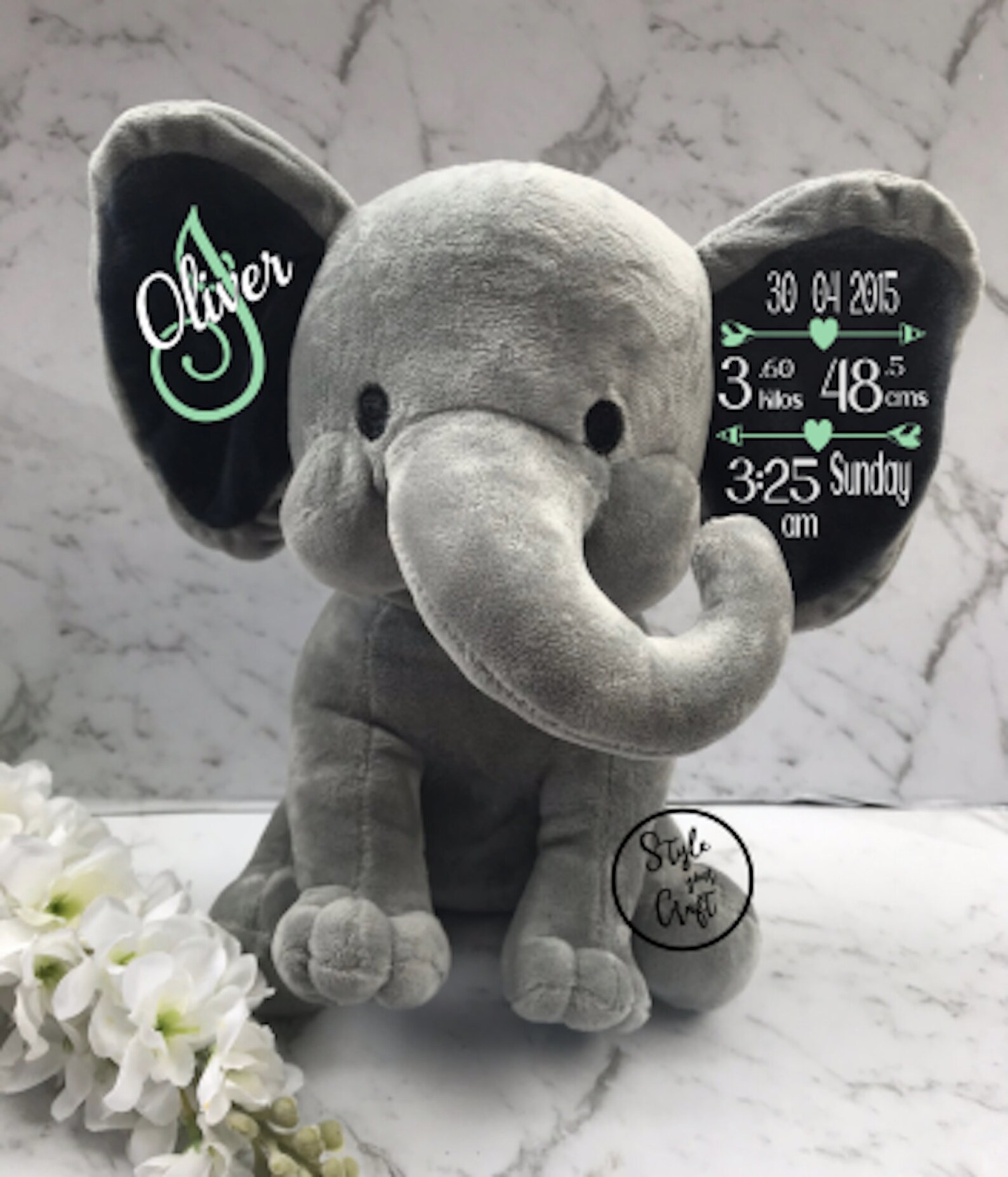Elephant Birth Stats, Personalised Elephant, Birth Announcement, Baby