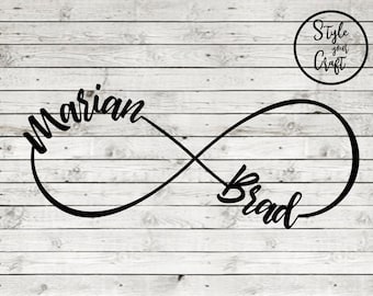Svg personnalisé pour décalcomanie, fer à repasser. signe de l’infini.  eps, dxf, png, pdf. Décalcomanie de voiture, toile de mariage, cadeau de couple, idées d’anniversaire