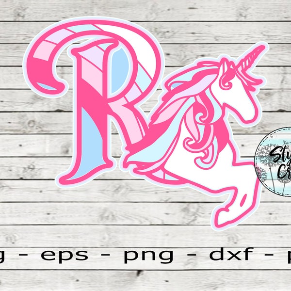 3D multilayer Unicorn R, 3D Layered Letter, 5 layers svg , cutting machine layered unicorn and R,