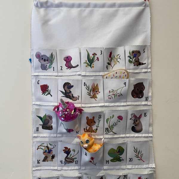 Australian animals Advent calendar, 25 pockets canvas calendar wall hanging, printed on canvas Aussie calendar