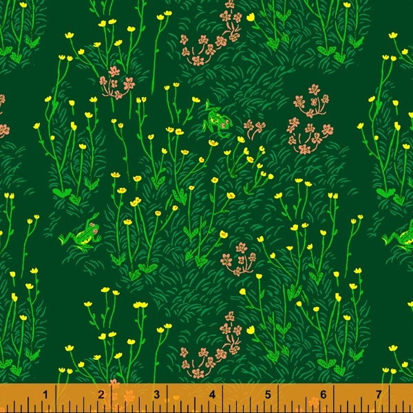 Tall Buttercups in Dark Green| Heather Ross,  West Hill | Half Yard Listing