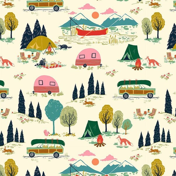 Gone Camping in Cream | Half Yard Listing