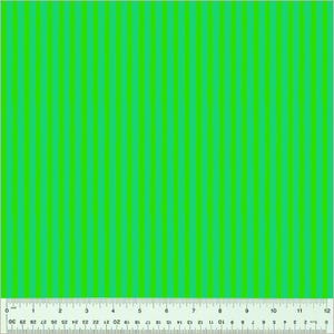 May include: Green and lime green striped fabric. The fabric is measured in inches.