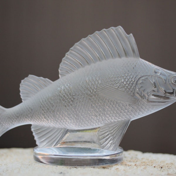 Lalique France crystal Perche fish paperweight after 1945, PetesNeatOldStuff, collectible glass, car mascot designed by Rene Lalique