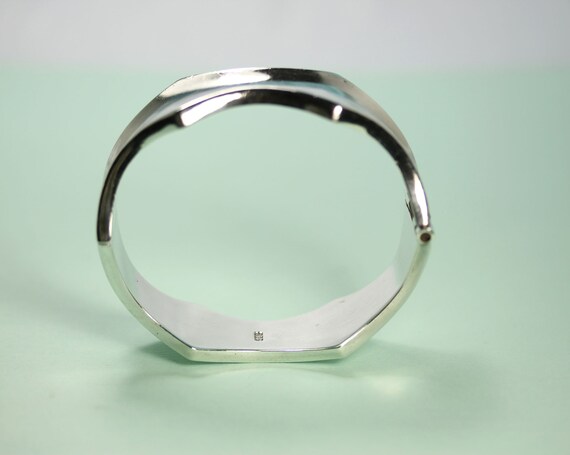Sterling Silver spring hinged oval cuff bracelet … - image 4