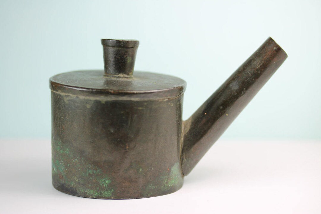 Antique Copper Betty Lamp, Primitive Oil Lamp, Handmade Early 19th