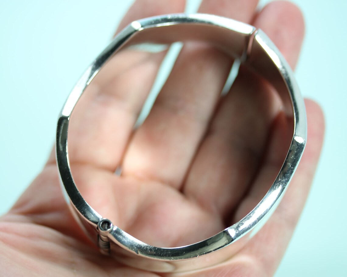 Sterling Silver Spring Hinged Oval Cuff Bracelet With Etsy