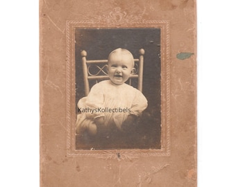 Antique Cabinet Card Photo Smiling Baby Child Portrait Ornate Mount c1900 Victorian
