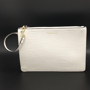 Calvin Klein White Faux Leather Wristlet Clutch With Gold-Tone Hardware