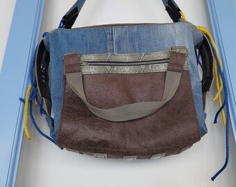 Jeanstas recyclés, sac à main en denim circulaire, sac à bandoulière en denim recyclé, sac en denim, denim fourre-tout et cuir
