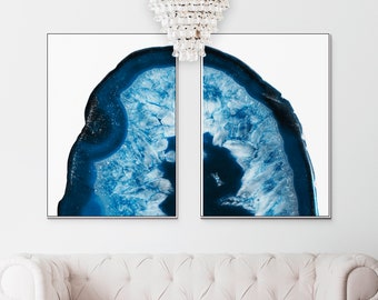 Blue Agate Geode Printable Set of 2 Modern Printable Wall Art Minimalist Abstract Prints Modern Printable Art Mineral Crystal Print Gemstone