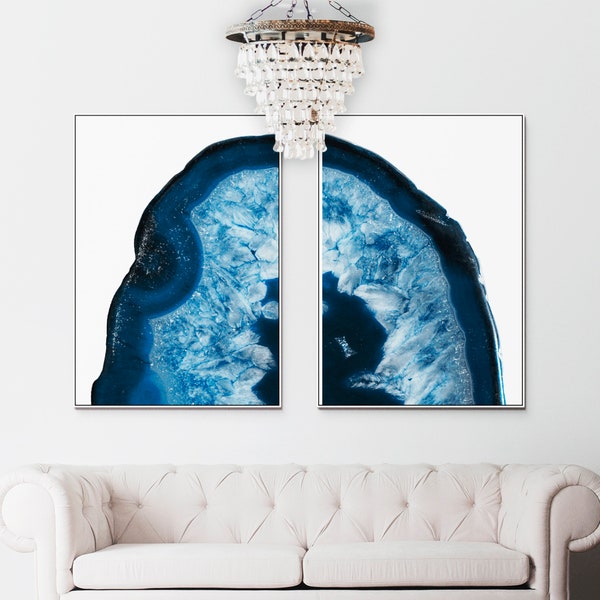 Blue Agate Geode Printable Set of 2 Modern Printable Wall Art Minimalist Abstract Prints Modern Printable Art Mineral Crystal Print Gemstone