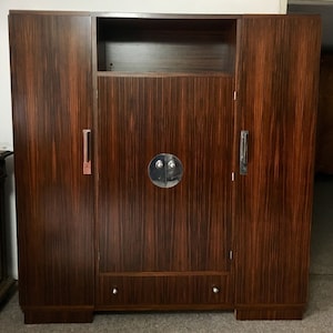 French Art Deco Macassar Ebony Armoire Cabinet 1930&#39;s