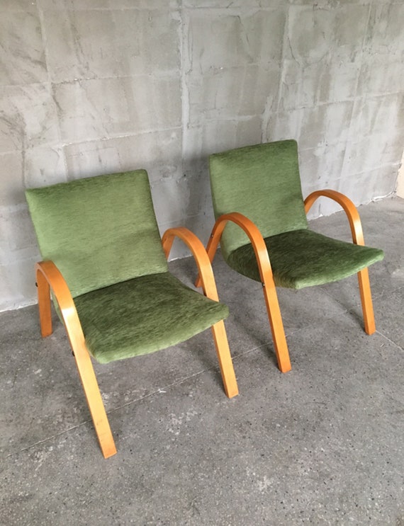 Mid Century French Bentwood Lounge Chairs By Hugues Steiner Etsy