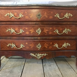 Antique French Louis XV Marquetry Ormolu Mounted Commode
