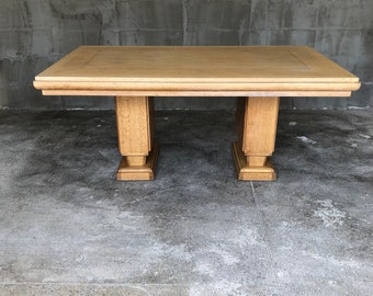 Art Deco French Bleached Oak Dining Table By Gaston Poisson, 1940s