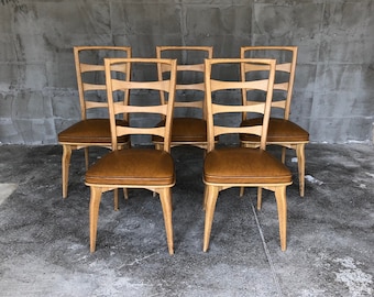 Art Deco French Oak Dining Chairs By Gaston Poisson, Set Of 5