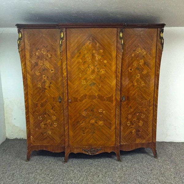 French Rosewood Palisander Marquetry Ormolu Mounted Armoire Louis XV