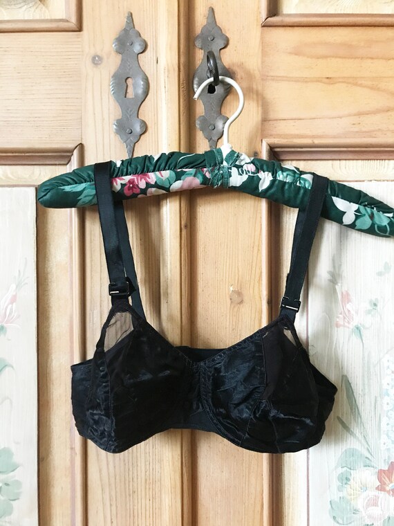 Vintage 40s satin bra / 1940s black satin mesh bra