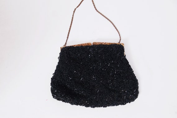 Vintage beaded handbag / 30s handbag / black filig