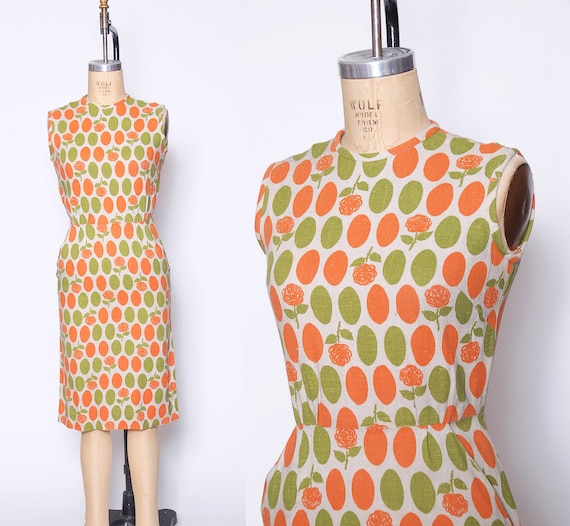 Vintage 40s linen wiggle dress / polka dot dress /