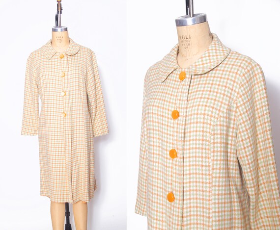 Vintage 50s plaid coat / wool checker print coat /