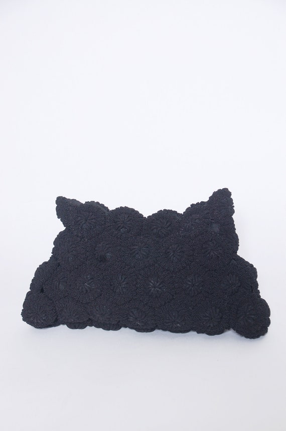 Vintage 40s black crochet clutch / 1940s crochet h