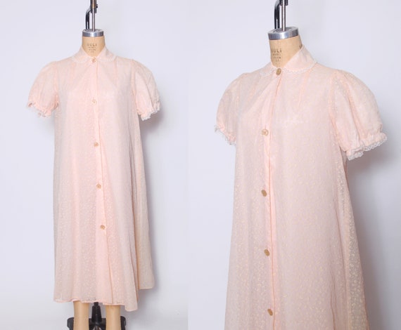 Vintage 50s pink floral robe / flocked floral robe