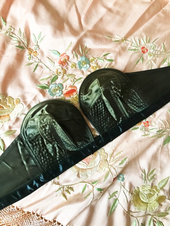 Vintage 40s strapless bra / olive & black satin ov