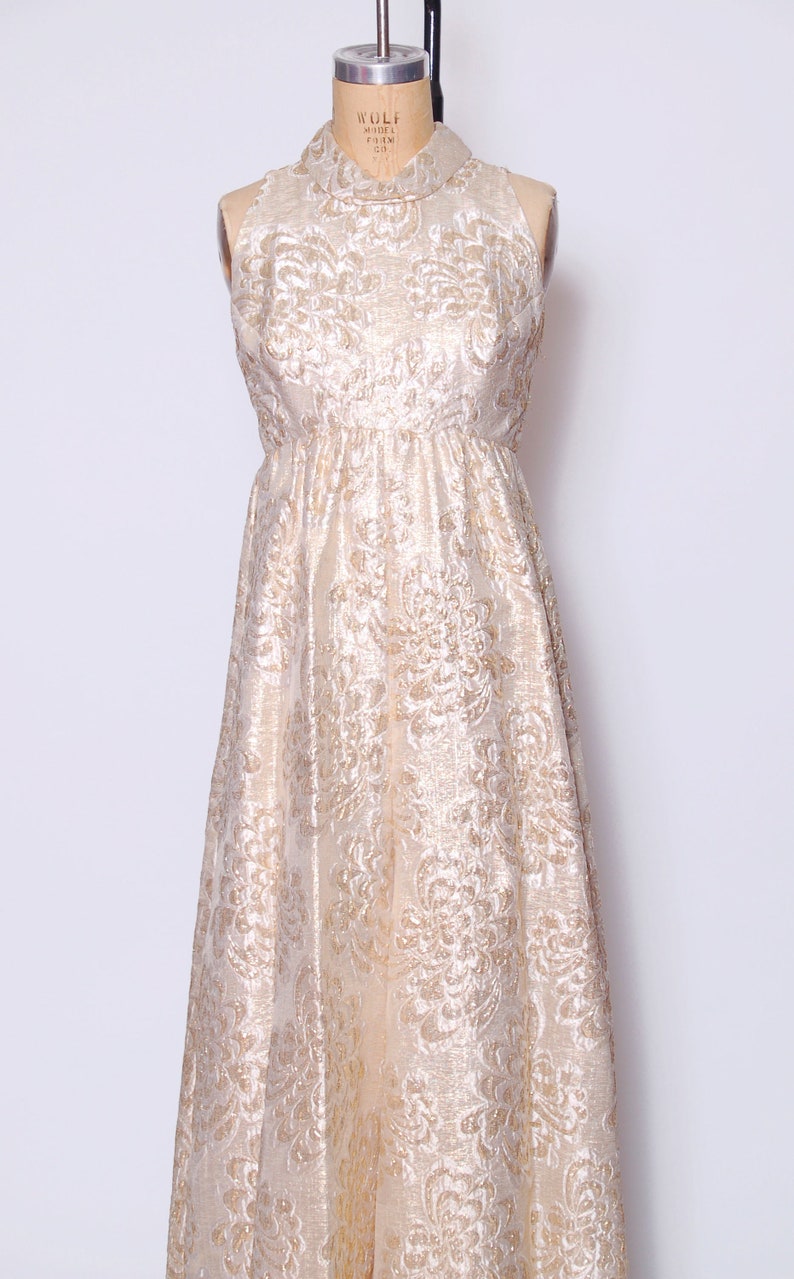Vintage 60s gold lame/' jumpsuit 1960s gold brocade palazzo pants mod sleeveless jumpsuit NYE 60s brocade jumpsuit