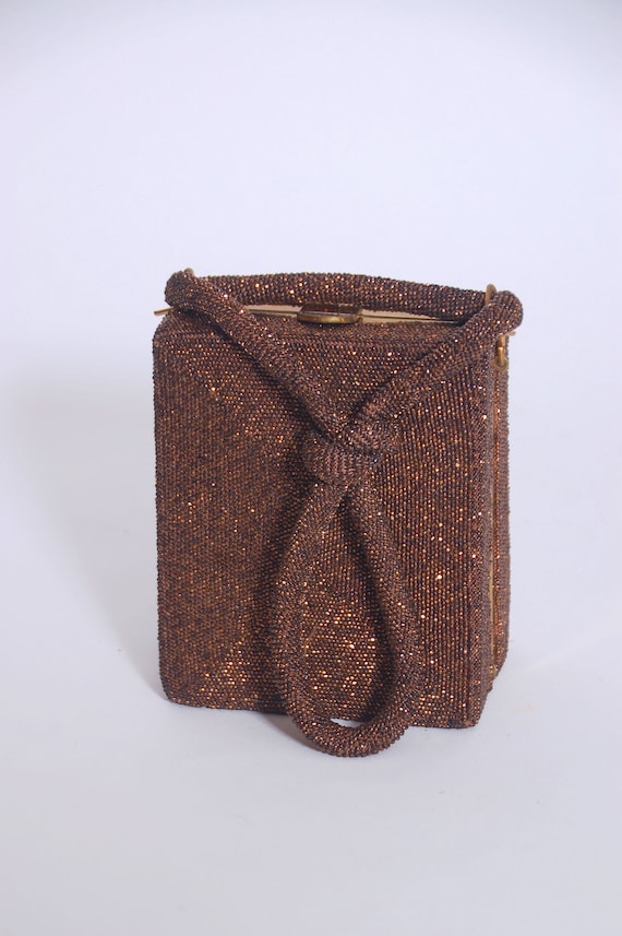 Vintage 1950s carnival bead bag / copper beaded ev