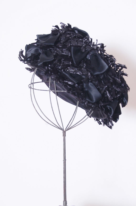 Vintage 60s black bow hat / Mr John hat / 1960s no
