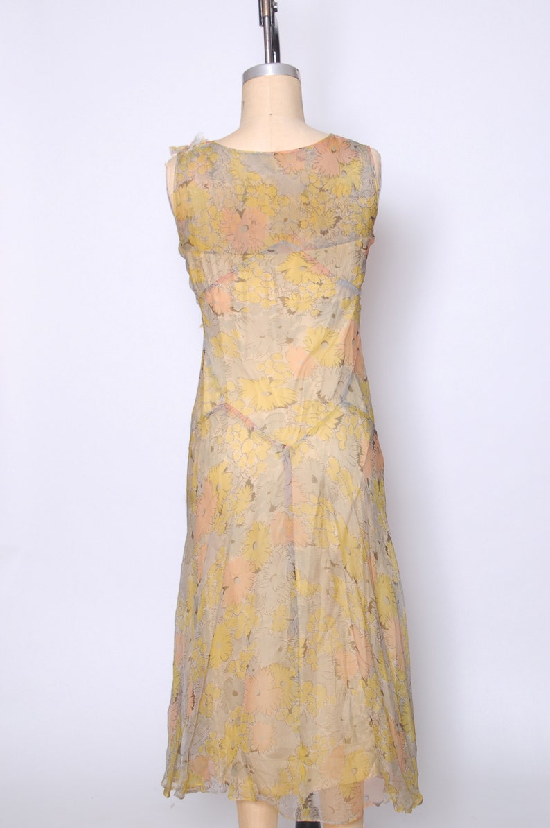 1920s silk chiffon dress floral chiffon flapper dress bias cut sleeveless dress Gatsby Roaring Twenties dress 1920s dress