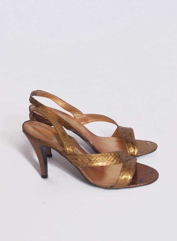 Vintage 60s gold snakeskin shoes / faux snakeskin