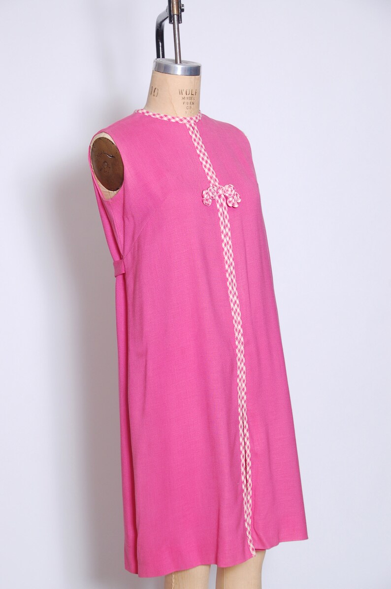 Vintage 60s pink gingham dress 1960s shift dress sleeveless linen dress vintage summer dress