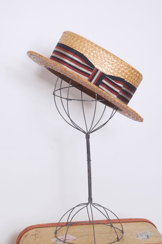 Vintage 30s straw boater hat / 1940s boater hat /