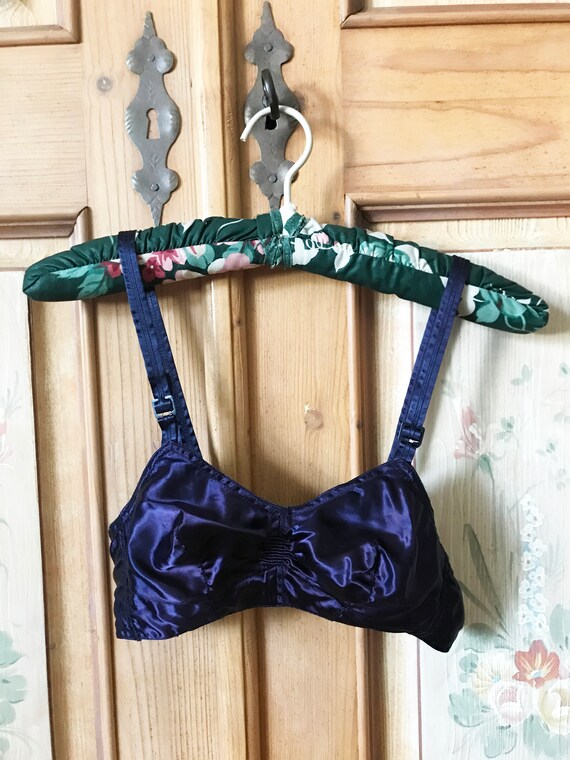 Vintage 50s satin bra / 1950s indigo satin bra / b