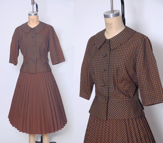 Vintage 40s houndstooth suit / 1940s skirt set /