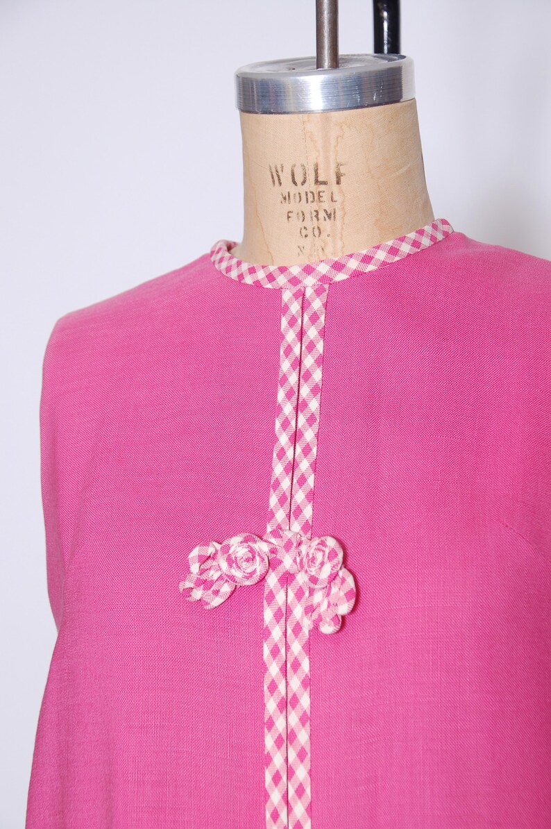 Vintage 60s pink gingham dress 1960s shift dress sleeveless linen dress vintage summer dress