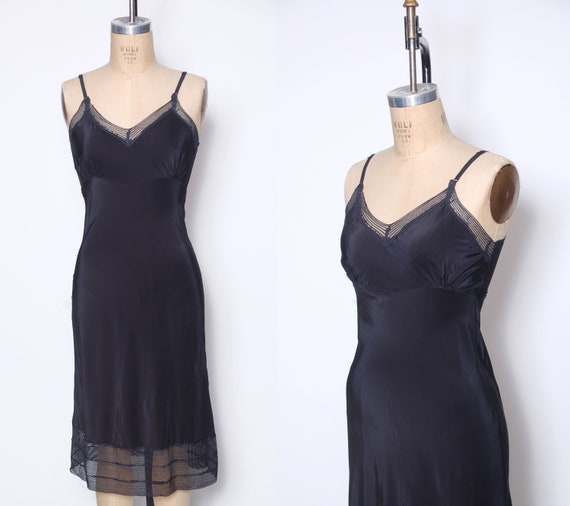 Vintage 50s black slip / 1950s mesh lace slip / vi