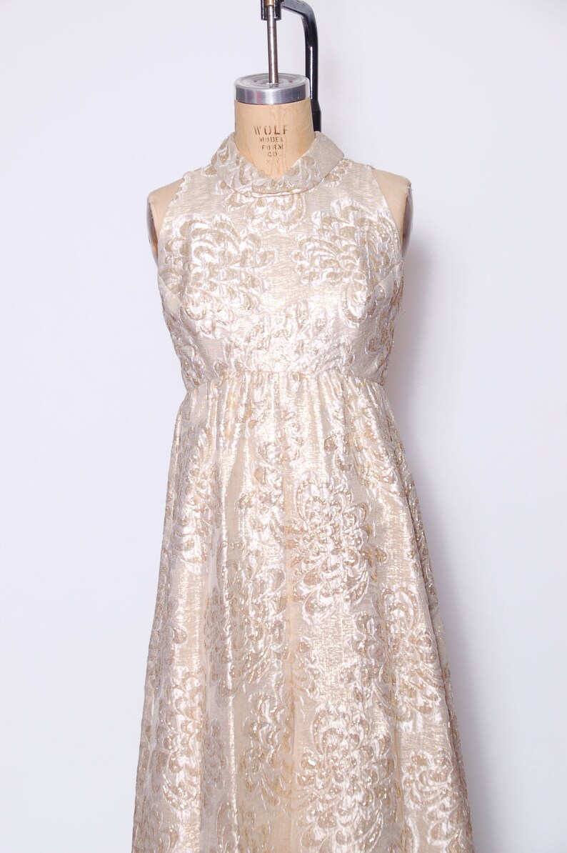 Vintage 60s gold lame/' jumpsuit 1960s gold brocade palazzo pants mod sleeveless jumpsuit NYE 60s brocade jumpsuit