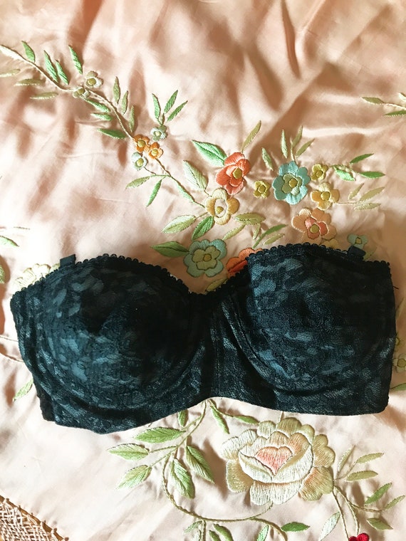 Vintage 50s strapless bra / black lace underwire b