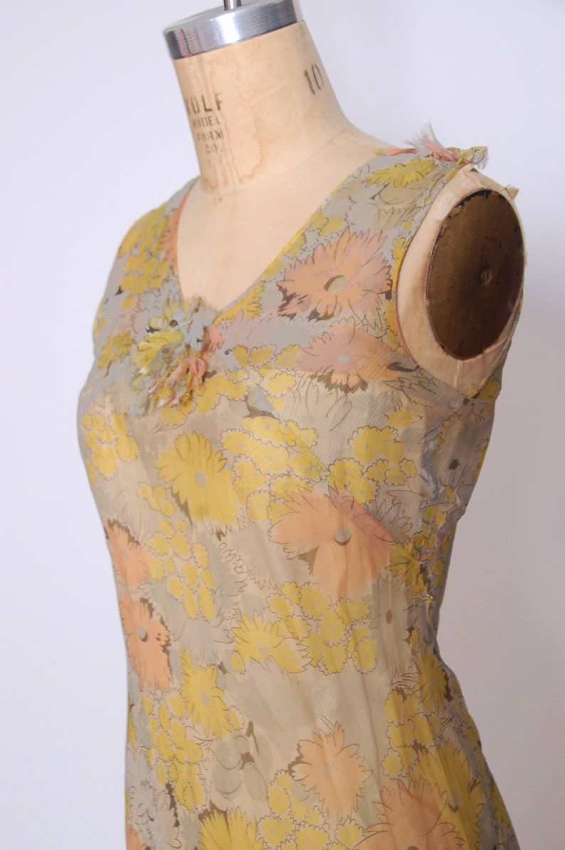 1920s silk chiffon dress floral chiffon flapper dress bias cut sleeveless dress Gatsby Roaring Twenties dress 1920s dress