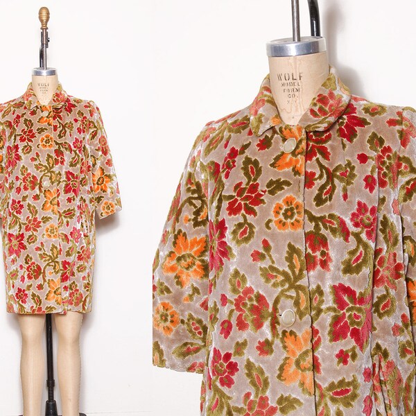 Vintage 60s chenille tapestry coat / carpet jacket /  floral tapestry coat / 60s jacket