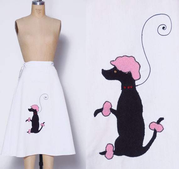 Vintage poodle skirt / white wrap skirt / novelty