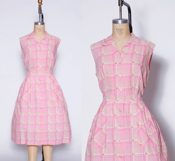 Vintage 50s pink gingham dress / 1950s Ann Taylor