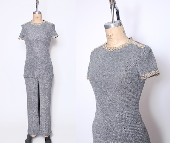 Vintage 60s shimmery two piece set / lurex pantsui