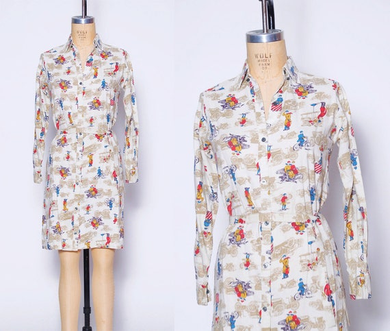 Vintage 70s novelty print shirtdress / antique car