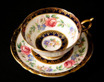 Paragon Teacup and Saucer Set: Floral Design, Double Warrant Vintage China